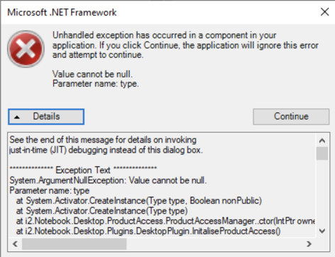 Microsoft .net Framework Error When Connecting To Information Store 