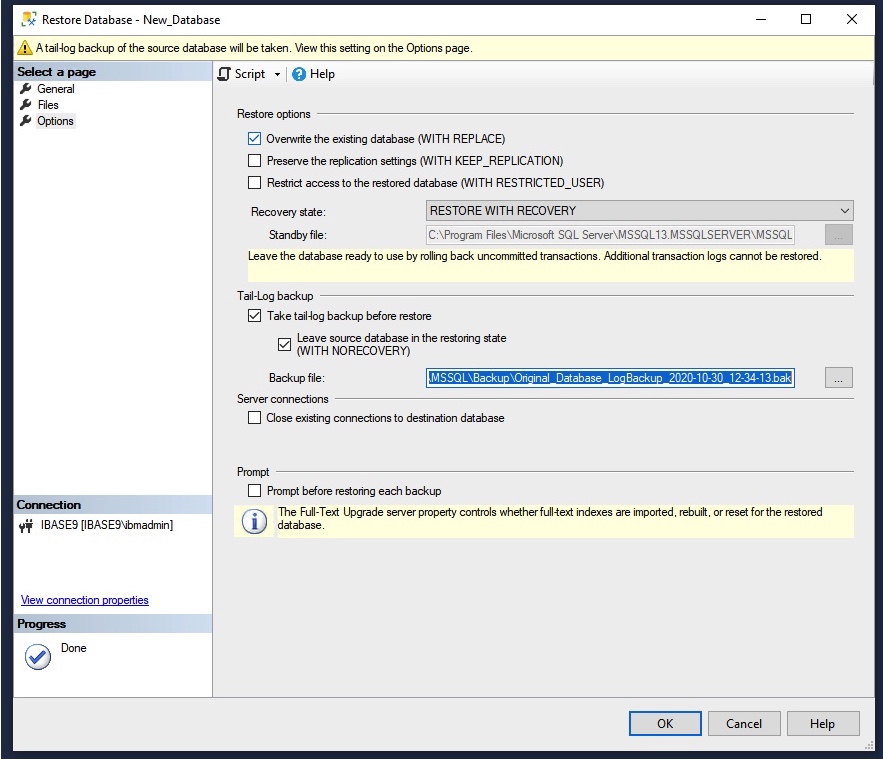 Restore a SQL database without a valid security file