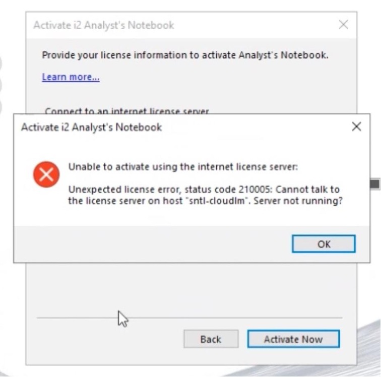Unexpected license error, status code 210005_ Cannot talk to the