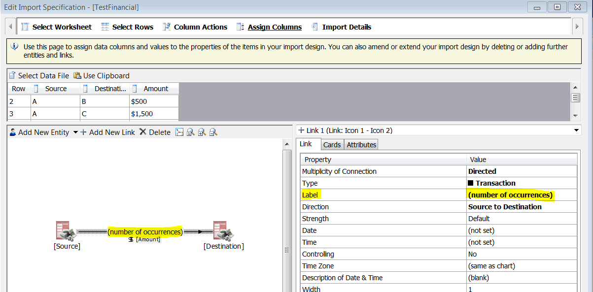 Importing financial data into i2 Analyst's Notebook and displaying BOTH